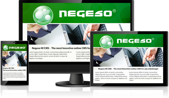 Negeso CMS Sitios web se ve perfecto en una amplia gama de dispositivos